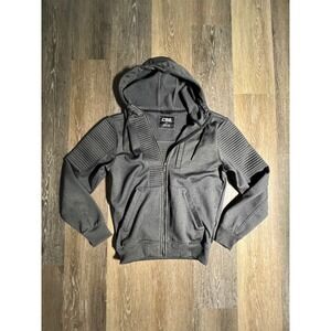 CSG Moto Zip Hoodie Mens Small Grey Excellent Ribbed Shoulder Full Zip Jacket